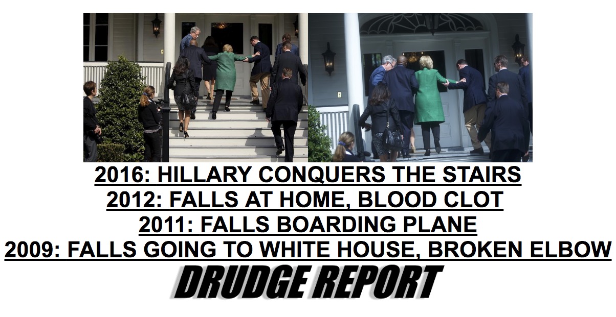 Drudge Report Lead Story Shows Hillary Clinton Falling… in Photo From