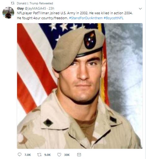 Trump Proudly Shares Photo of Pat Tillman, Ignores That He Likely Would ...