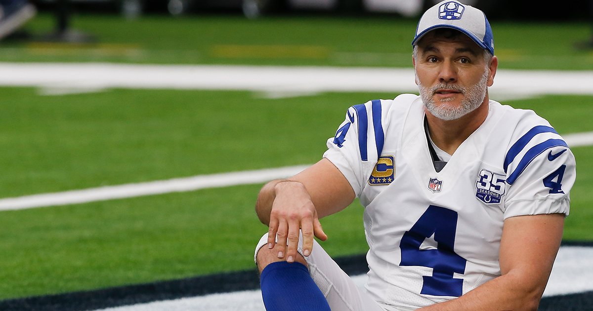Adam Vinatieri #4 of the Indianapolis Colts warms up before playing the Houston Texans in the Wild Card Round at NRG Stadium on January 5, 2019 in Houston, Texas