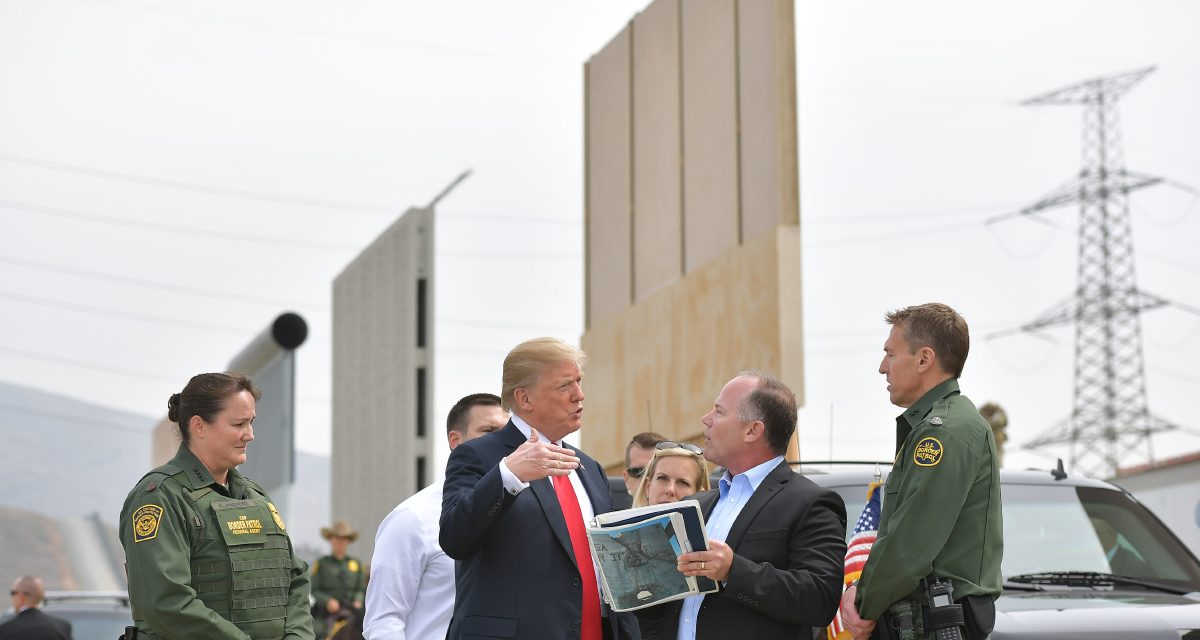 US President Donald Trump inspects border wall prototypes in San Diego, California. March 2018