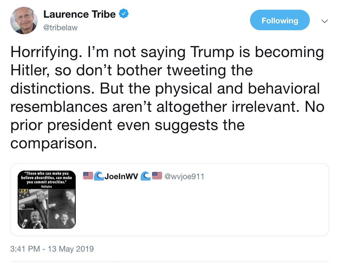 Harvard Prof Laurence Tribe Notes Trump and Hitler’s ‘Physical and ...