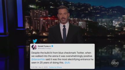 Jimmy Kimmel Mocks Eric, Donald Jr. for Claiming Trump Got Massive Cheers at UFC EVent