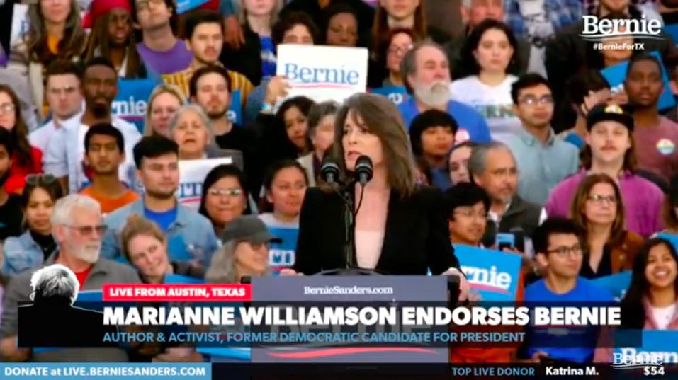 Marianne Williamson Endorses Bernie Sanders for President