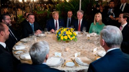 President Donald Trump meets with Brazilian President Jair Bolsonaro and his delegation at Mar-A-Lago, March 7, 2020.