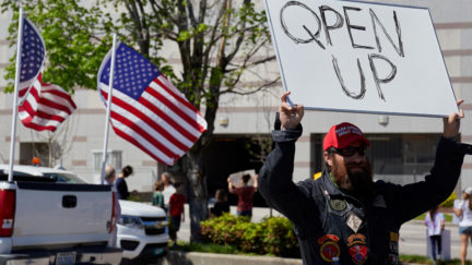 Protesters demonstrate against the North Carolina coronavirus lockdown