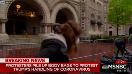 Protestors Drop Mock Coronavirus Bodybags at Doorstep of Trump's DC Hotel