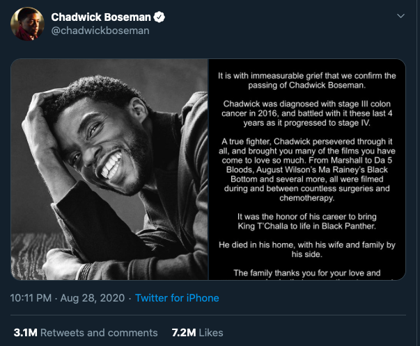 Chadwick Boseman tweet