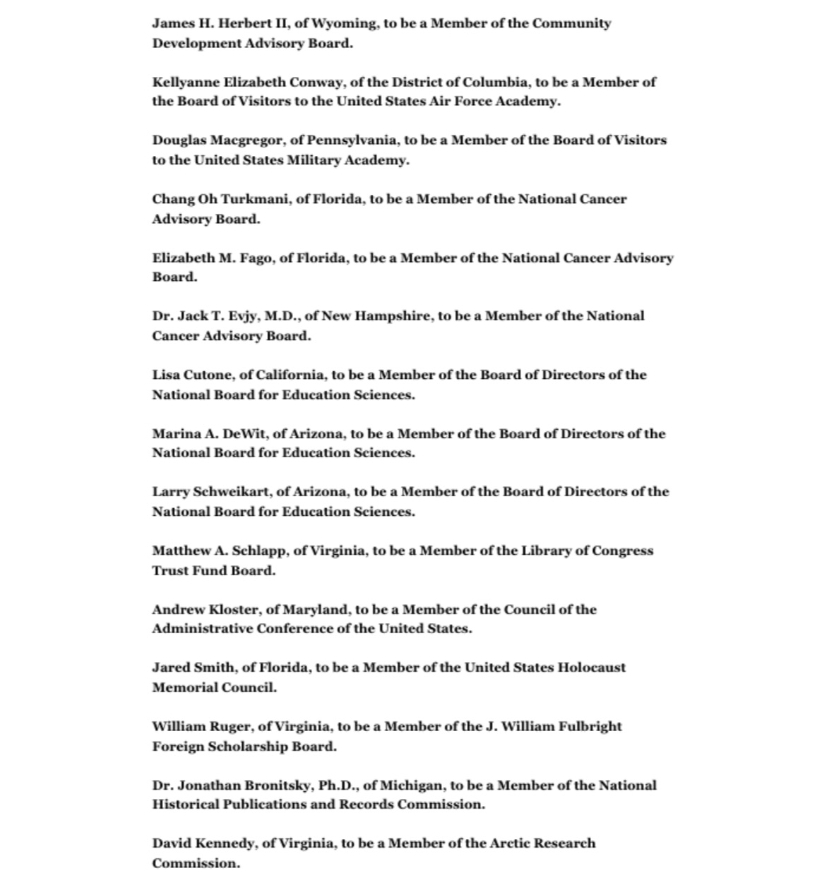 trump admin list 2020