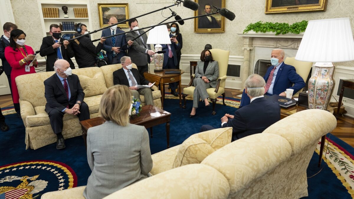 President Biden Meets With Senators In Oval Office To Discuss Infrastructure