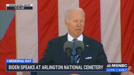 President Joe Biden gives remarks at Arlington Cemetery.