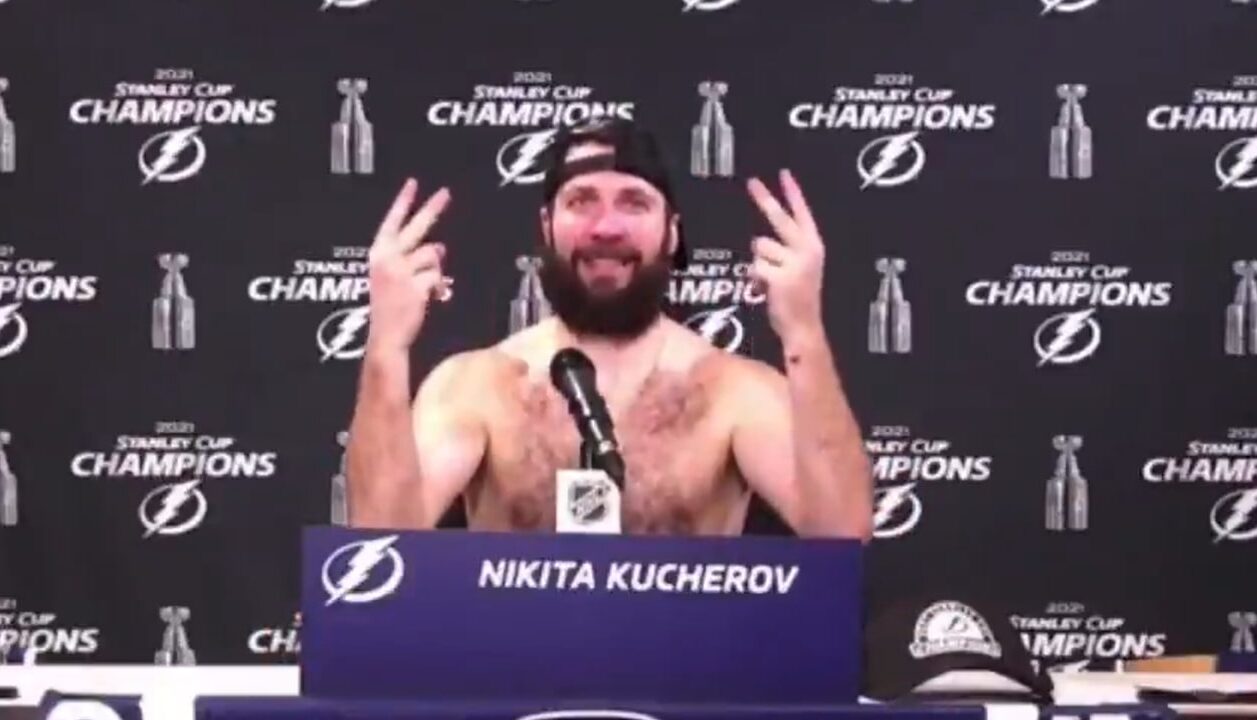 The gem Nikita: Lightning star Kucherov, shirtless and swigging beers,  gives a news conference you haven't seen before