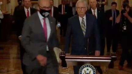 Chuck Schumer Comes From No Where to Beat Mitch McConnell in Race to Press Conference Lectern