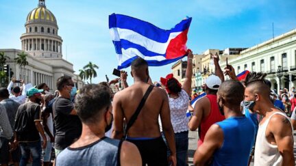 Cuba Protesters with Cuban Flag