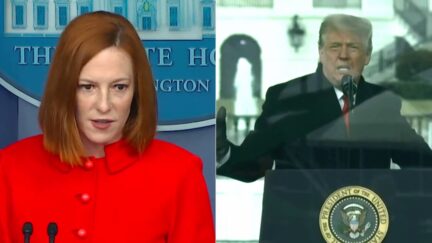 Jen Psaki 9-15 Trump 1-6 split image