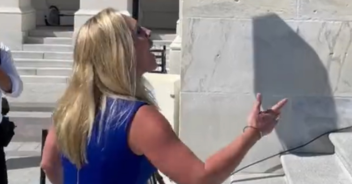 Congresswoman Marjorie Taylor Green Confronts Congresswoman Debbie Dingelll about abortion on the Capitol Steps in September of 2021