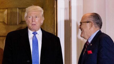 BEDMINSTER TOWNSHIP, NJ - NOVEMBER 20: (L to R) President-elect Donald Trump and former New York City mayor Rudy Giuliani exit the clubhouse following their meeting at Trump International Golf Club, November 20, 2016 in Bedminster Township, New Jersey. Trump and his transition team are in the process of filling cabinet and other high level positions for the new administration.