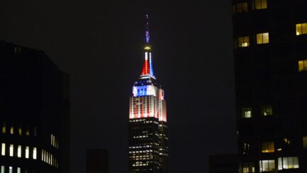 The Empire State Building is illuminated in red, white and blue hosted by CNN for election night November 4, 2014.
