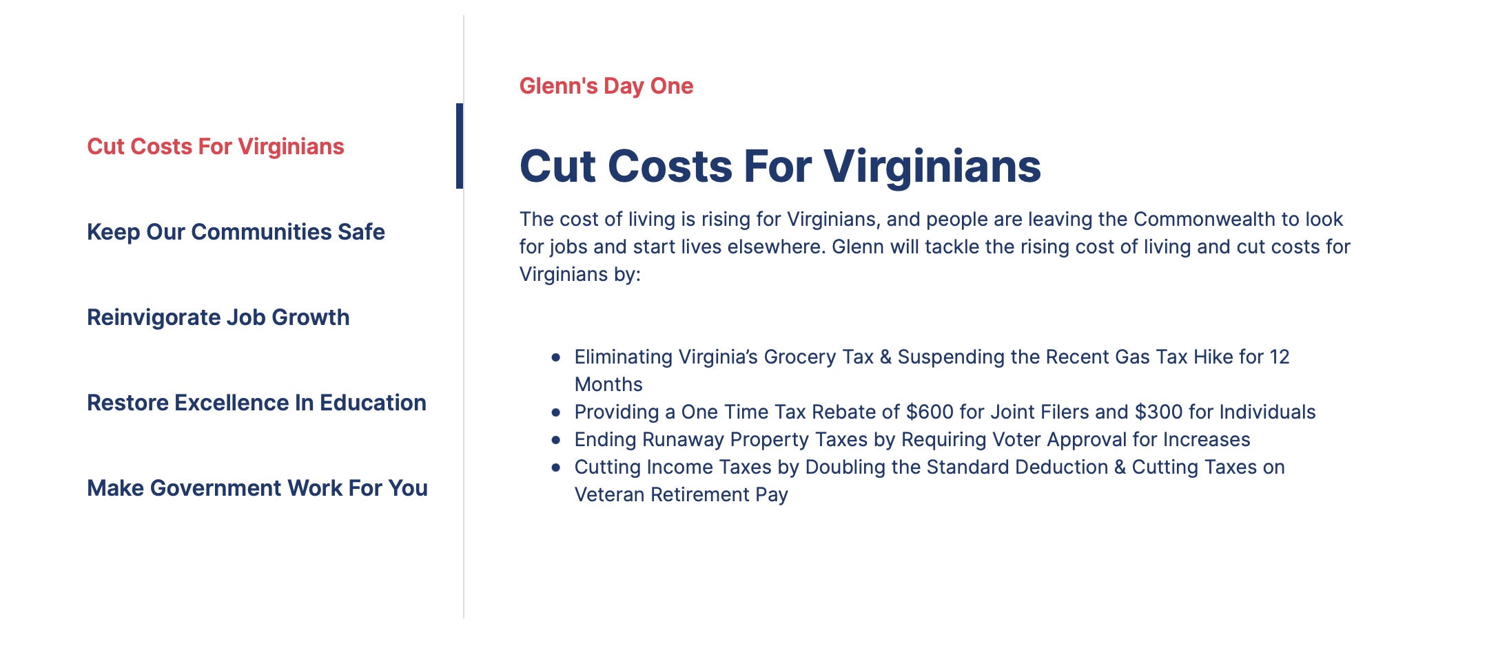 Glenn Youngkin's campaign website