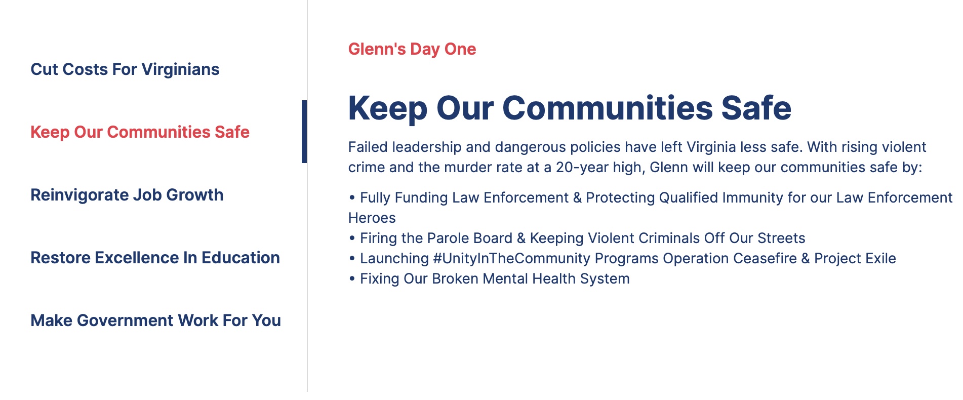 Glenn Youngkin's campaign website