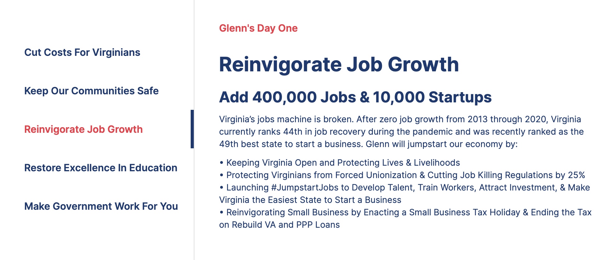 Glenn Youngkin's campaign website