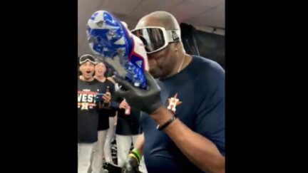 Dusty Baker celebrates win by chugging champagne from a shoe