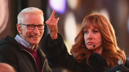 Kathy Griffin raises a middle finger with Anderson Cooper, New Year's Eve 2016