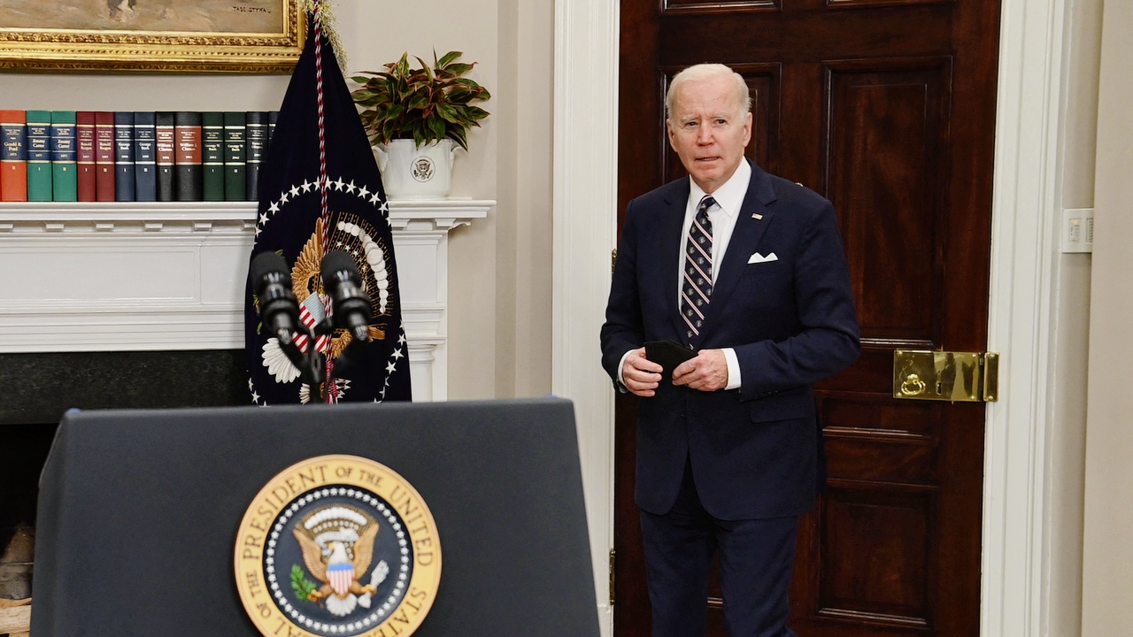 US President Joe Biden arrives to speak on counterterrorism operations in Syria from the Roosevelt Room of the White House in Washington, DC, on February 3, 2022. - On Thursday, Mr. Biden announced the leader's death Islamic State in a US air strike in Syria "eliminate a major terrorist threat." "US military forces have successfully eliminated a major terrorist threat to the world, the global leader of ISIS," Abu Ibrahim al-Hashimi al-Qurashi, Biden said at a news conference about the overnight raid. (Photo by SAUL LOEB/AFP) (Photo by SAUL LOEB/AFP via Getty Images)