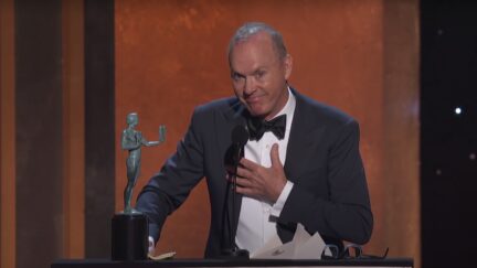 Michael Keaton Tears Up While Dedicating SAG Award for Dopesick to Nephew Who Died of Drug Overdose