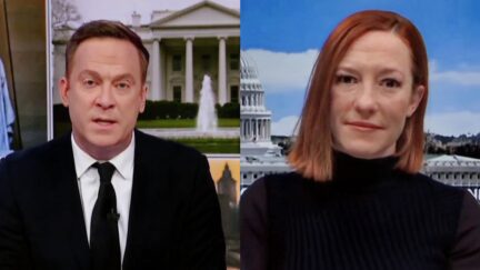 Jonathan LeMire Jen Psaki MSNBC interview split image