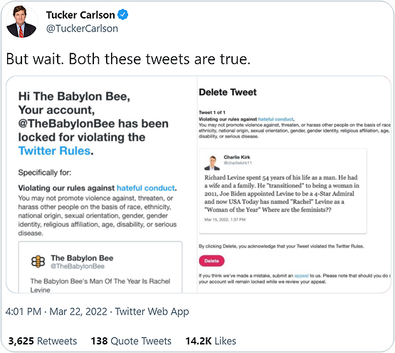 Tucker Carlson Tweet Removed by Twitter Babylon Bee