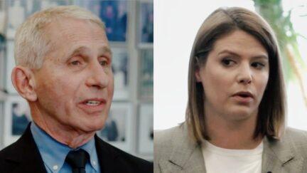 Anthony Fauci with Kasie Hunt split image