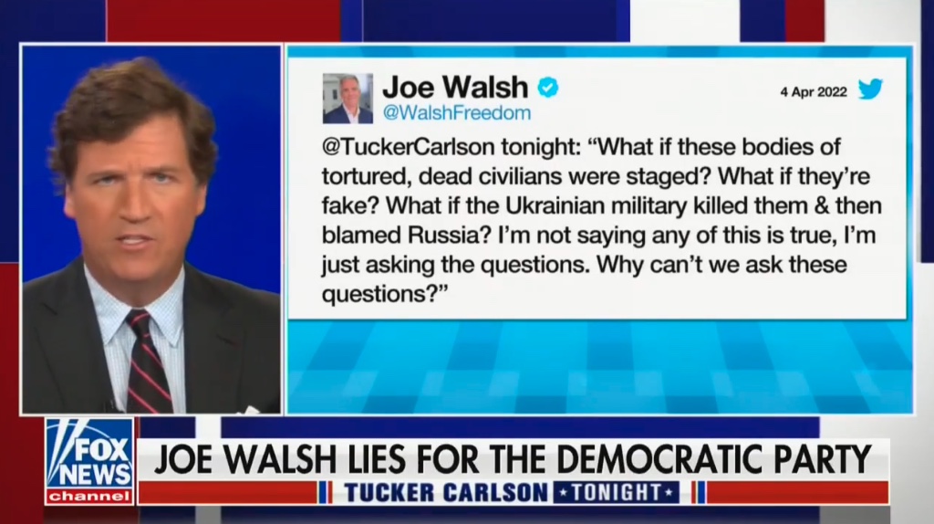 ‘Exactly the Kind of Sh*t Tucker Always Says’: Joe Walsh Blasts ‘Lying’ Tucker Carlson for Segment Slamming His Viral Tweet