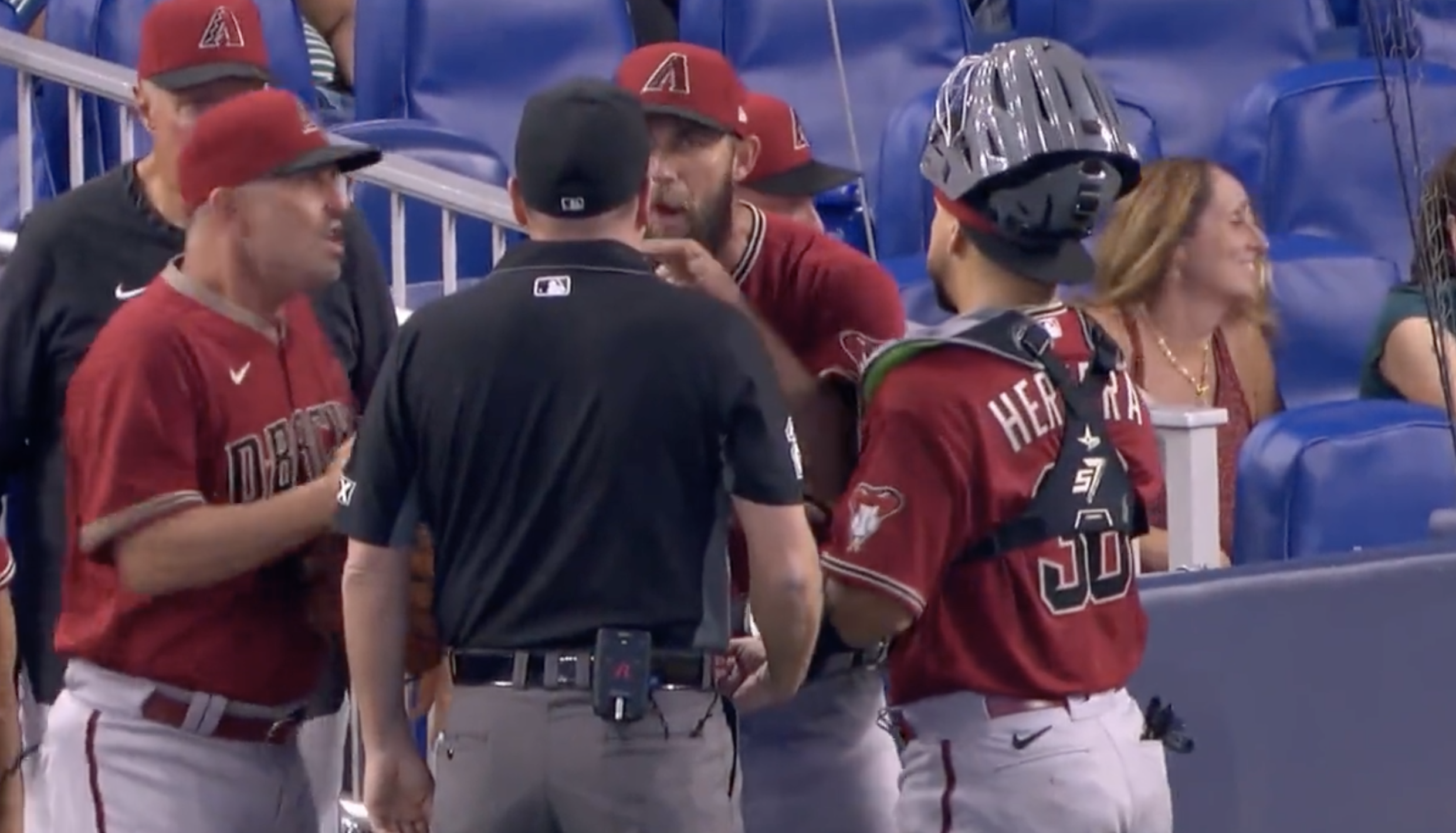 Diamondbacks' Madison Bumgarner ejected after staredown with umpire Dan  Bellino during sticky substance check