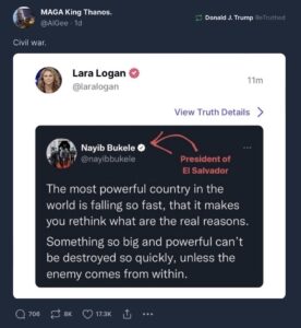 trump retruth calling for civil war on truth social