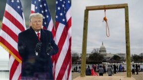 A noose is seen on makeshift gallows as supporters of US President Donald Trump gather on the West side of the US Capitol - Donald Trump on Jan. 6, 2021