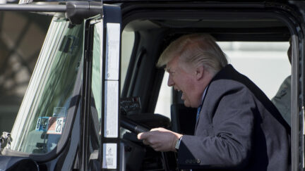 Trump shouting in a truck