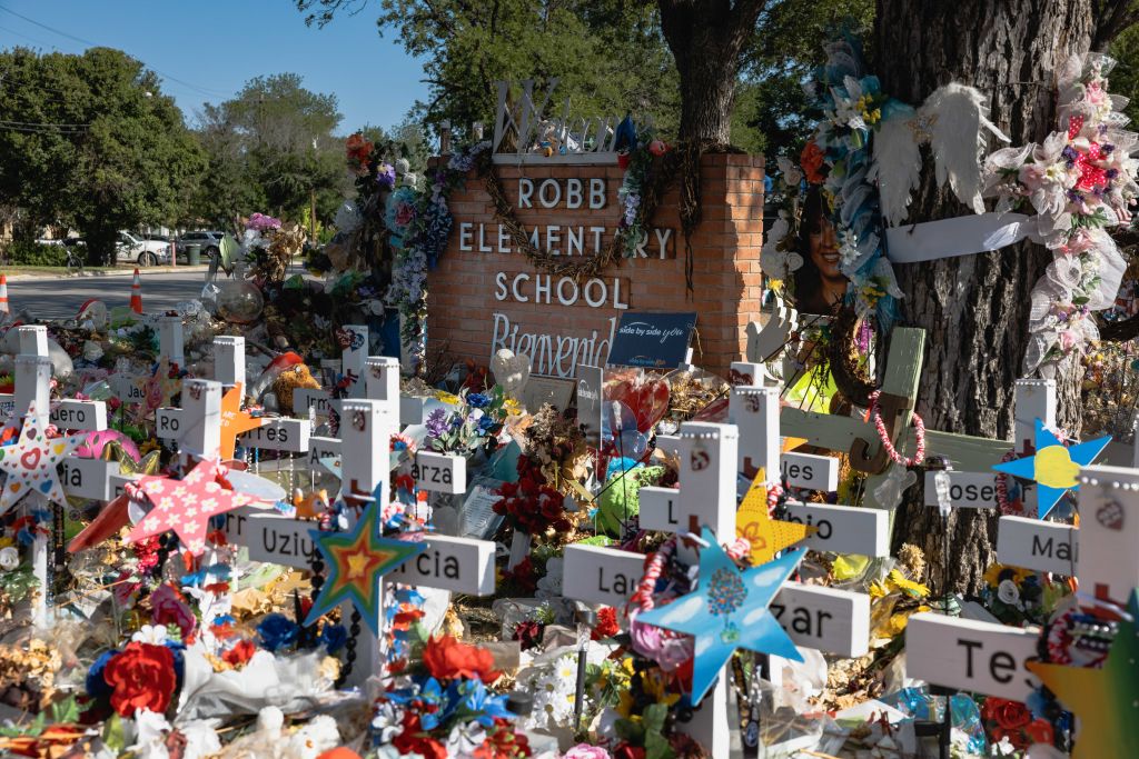 Memorial for victims of mass shooting at Robb Elementary School in Uvalde Texas
