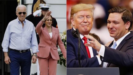 Biden and VP Kamala Harris Both Beat Trump - And Biden Beats DeSantis Worse Getty split image