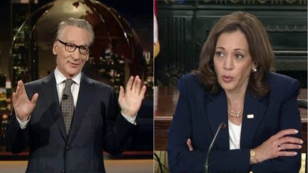 Bill Maher Jokes VP Kamala Harris 'Rubbing Herself with a Coughing Monkey' For Luck split image