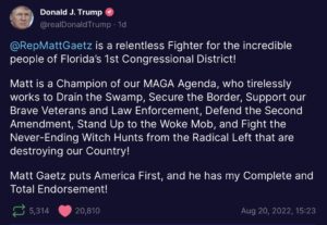 trump endorsement of gaetz 