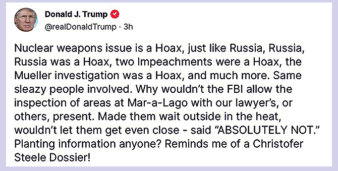 Trump Rages Over WaPo Report He Had Classified Info On Nukes: ‘A Hoax Just Like Russia’