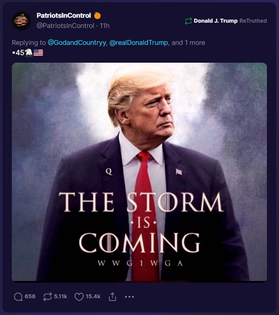 Trump Basically Endorses QAnon Conspiracy on Truth Social