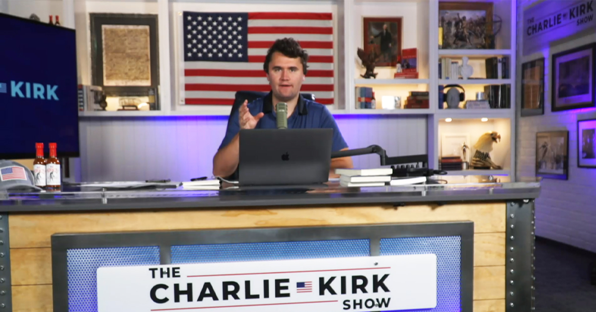 Charlie Kirk defends British colonialism in front of American flag