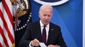US President Joe Biden speaks about the American Rescue Plan investments in the South Court Auditorium of the White House in Washington, DC, on September 2, 2022. - Biden is meeting virtually with the winners of the $1 billion Build Back Better Regional Challenge, which was funded by his American Rescue Plan.