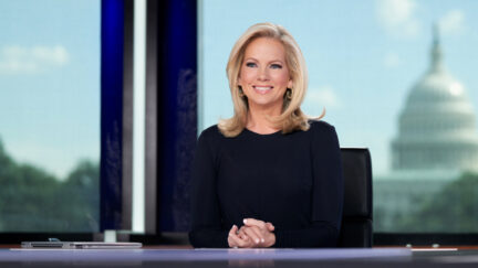 Shannon Bream Behind Anchor Desk of Fox News Sunday