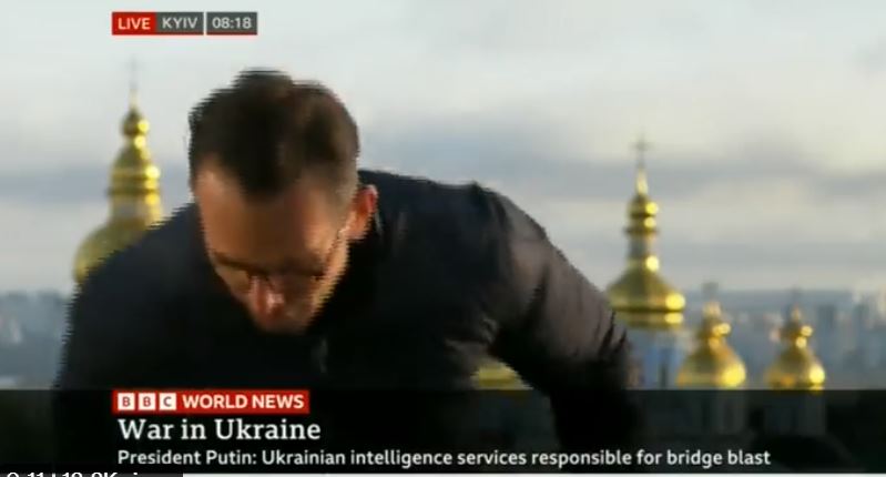WATCH: BBC Journalist Forced to Take Cover As Missiles Strike Kyiv During Live Broadcast