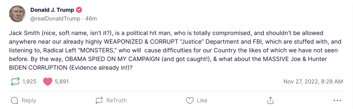 Trump Rages Against Garland's Special Counsel and His 'Soft Name'
