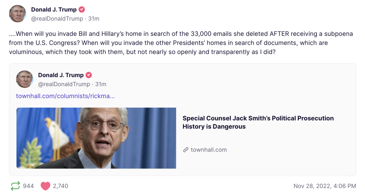 Trump Rages Against Special Counsel Jack Smith on Truth Social