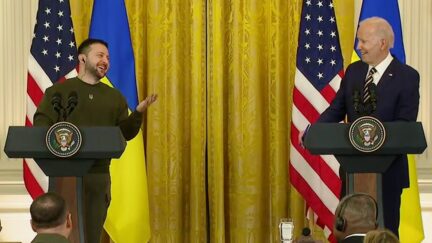 Biden and Zelensky Draw Laughs Trash-Talking Putin at International Press Conference
