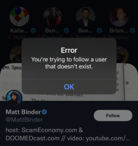 Binder's account during Twitter Space